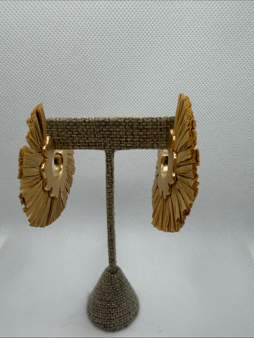 Gold-Tone Raffia Fan Hoop Earrings - Women Jewelry